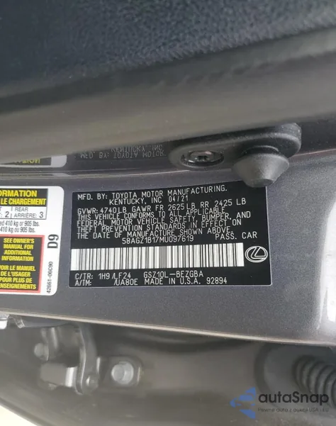 2021 Lexus Es 350 Base from USA, damaged, VIN 58AGZ1B17MU097619